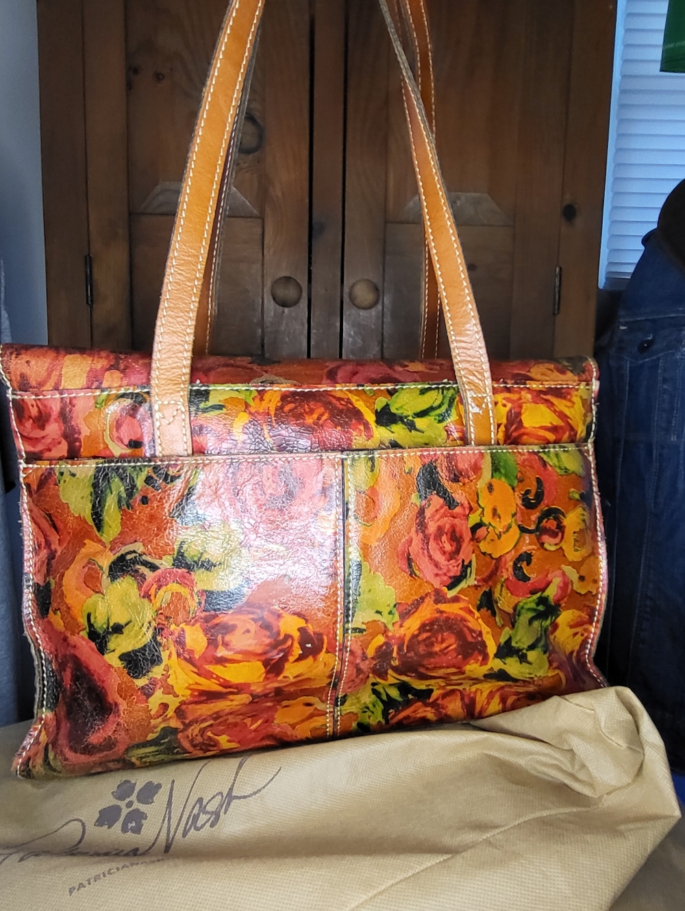 Patricia Nash Orange Red Floral Leather Shoulder Bag - Picture 13 of 17